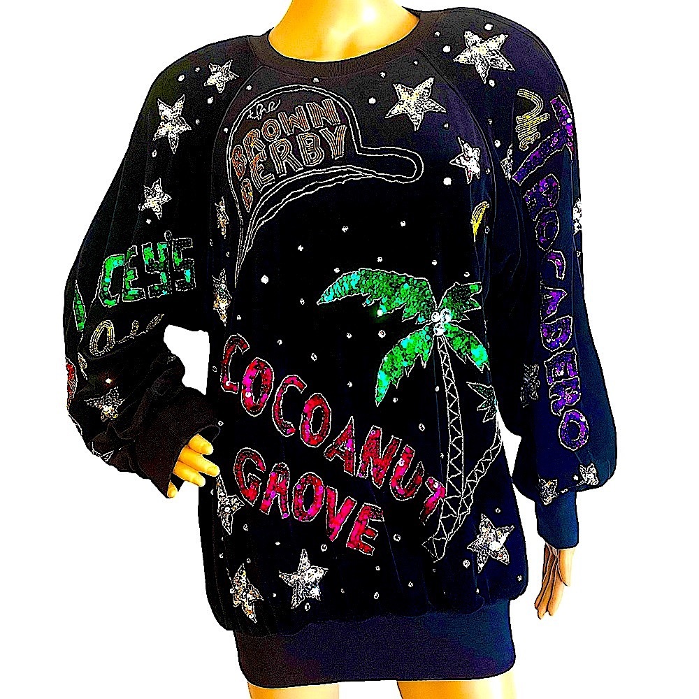 🆕 VINTAGE 80s BONNIE BOERER & CO VELVET SEQUIN HOLLYWOOD NIGHTCLUB SWEATSHIRT